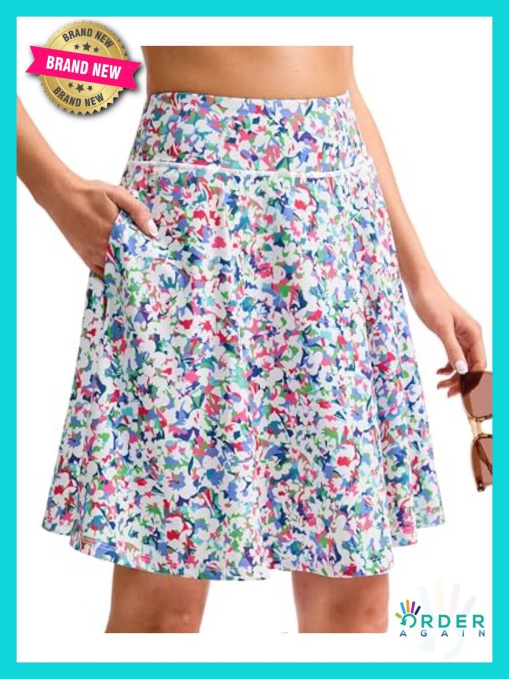 20" Knee Length Skort with Pockets High Waisted Pleated Tennis Golf Athletic